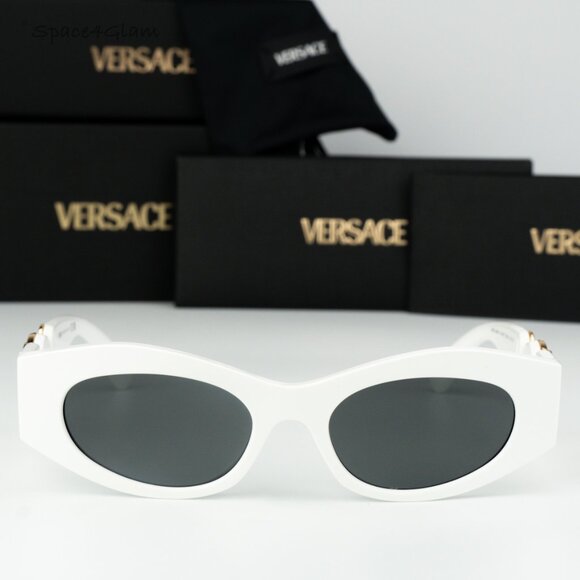 BRAND NEW Versace VE4480U 314/87 White Dark Grey Oval Unisex Sunglasses - Picture 1 of 12